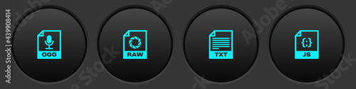 Set OGG file document, RAW, TXT and JS icon. Vector