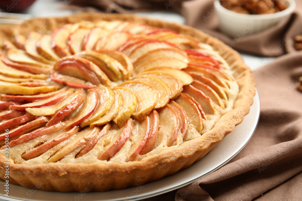 Delicious homemade apple tart on table, closeup Delicious homemade apple tart on table, closeup