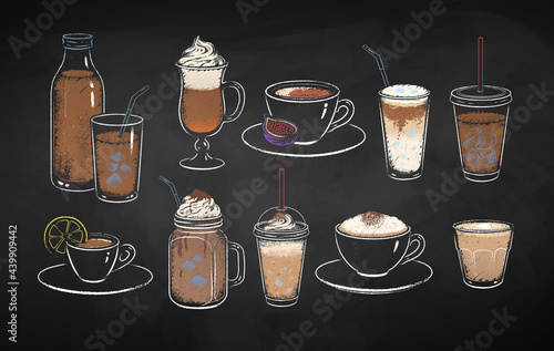 Collection of chalk drawn coffee drinks