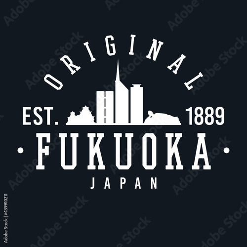 Fukuoka, Japan Skyline Original. A Logotype Sports College and University Style. Illustration Design Vector City.