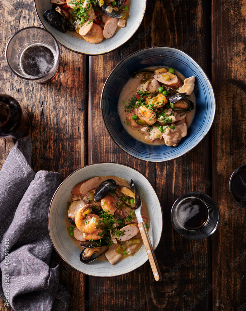 Seafood gumbo on a table Seafood gumbo on a table