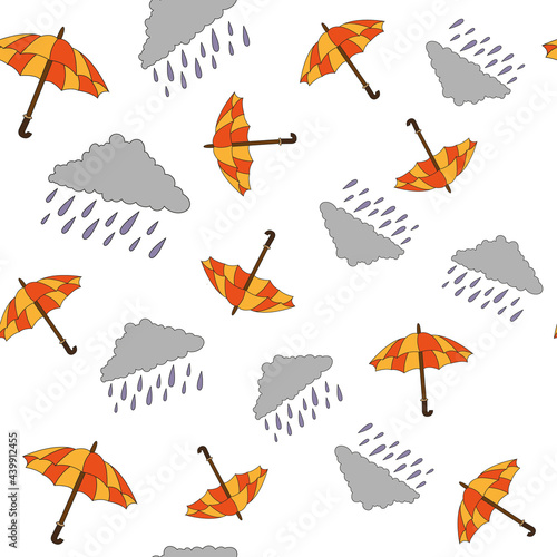 Vector seamless pattern rainy cloud with umbrella