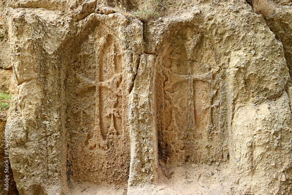 Engraved Crosses in the Geghard Medieval Monastery Complex, UNESCO World Heritage Site near Goght, Kotayk Province, Armenia