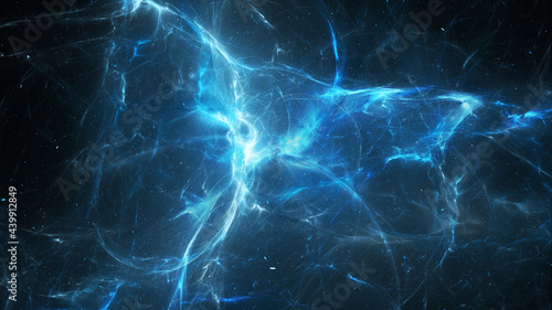 Blue glowing multidimensional plasma force field in space photo