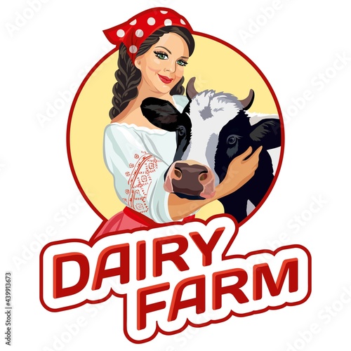 Dairy farm - Vector template for the design of food packaging photo