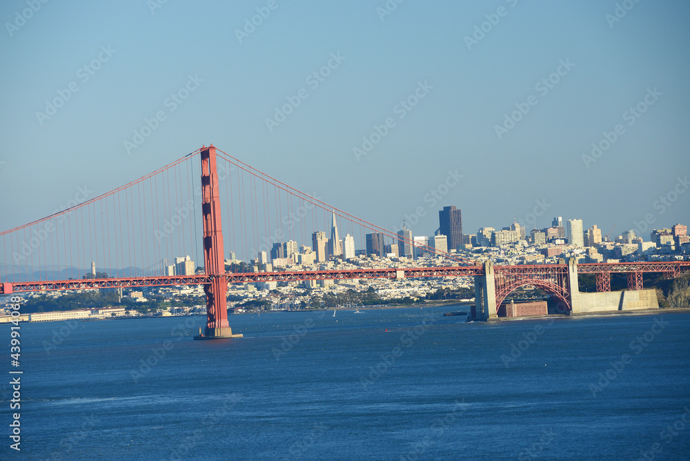 Golden Gate Bridge with blue sky and city of San Francisco Golden Gate Bridge with blue sky and city of San Francisco