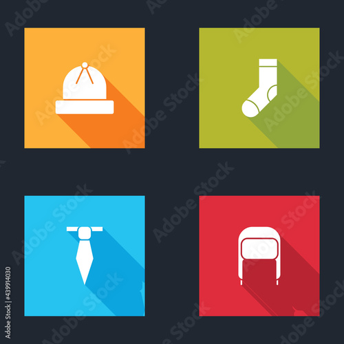 Set Winter hat, Socks, Tie and with ear flaps icon. Vector