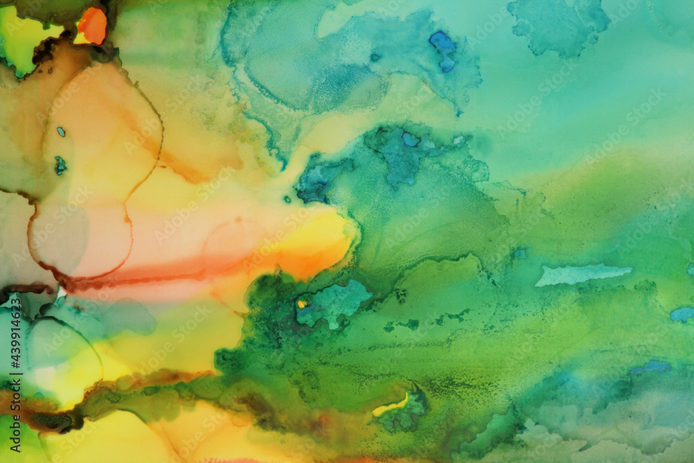 Abstract watercolor and alcohol ink flow blot painting. Art Color canvas marble texture horizontal background.