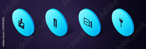 Set Isometric Hairbrush, Barbershop, Curling iron for hair and Aftershave icon. Vector