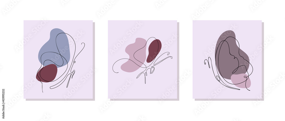 Set of butterfly logos in a minimalist one line drawing style. Vector icons of butterfly for logo, card, banner, poster flyer. Abstraction of butterflies in a continuous one-line art style drawing