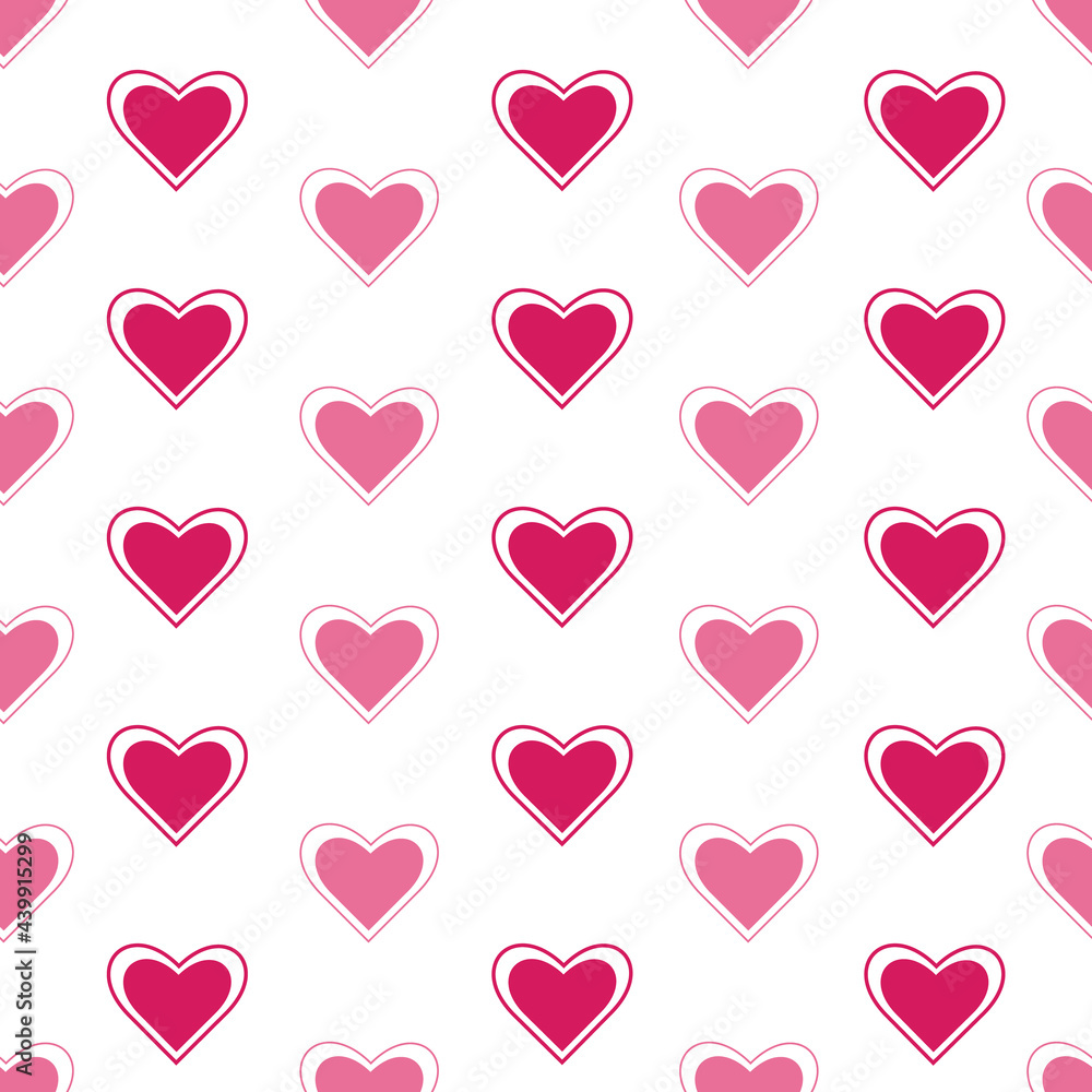 Colorful hearts with outline on white repeat seamless background pattern