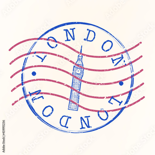 Big Ben, London, England Stamp Postal. Silhouette Seal. Flag Passport Round Design. Vector Icon. Design Retro Travel. National Symbol.
