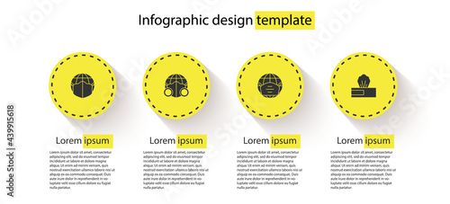 Set Earth with medical mask, , and Wet wipe pack. Business infographic template. Vector