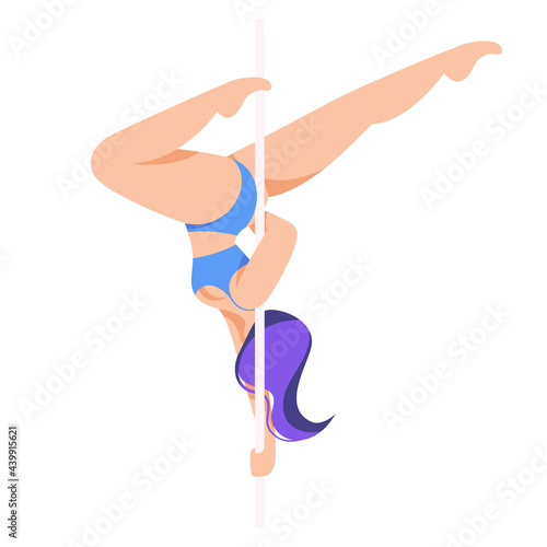 Pole dance people, girl dancing on pylon. Body-positive, love your body. Flat style cartoon character, isolated illustration on white background