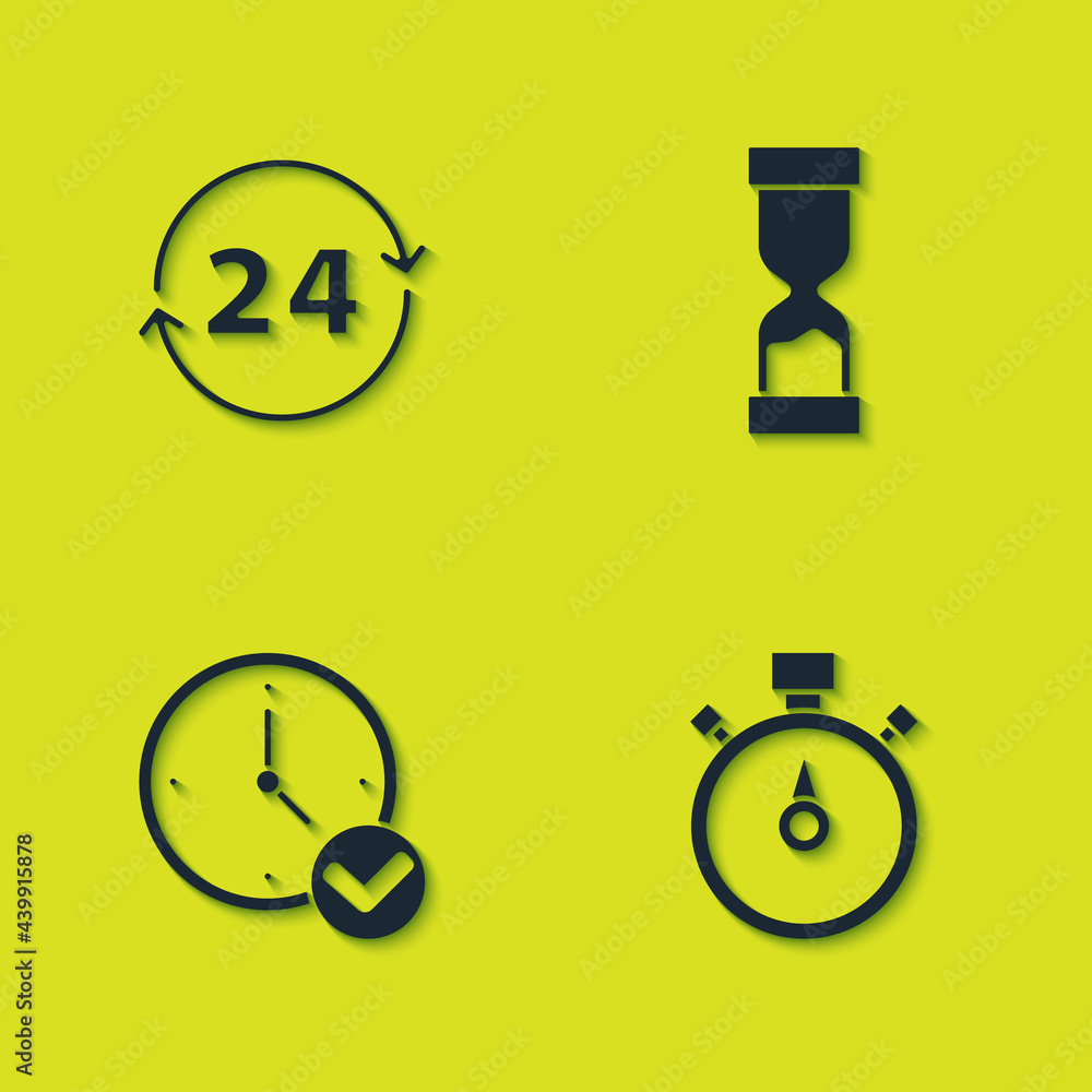 Set Clock 24 hours, Stopwatch, and Old hourglass icon. Vector Set Clock 24 hours, Stopwatch, and Old hourglass icon. Vector