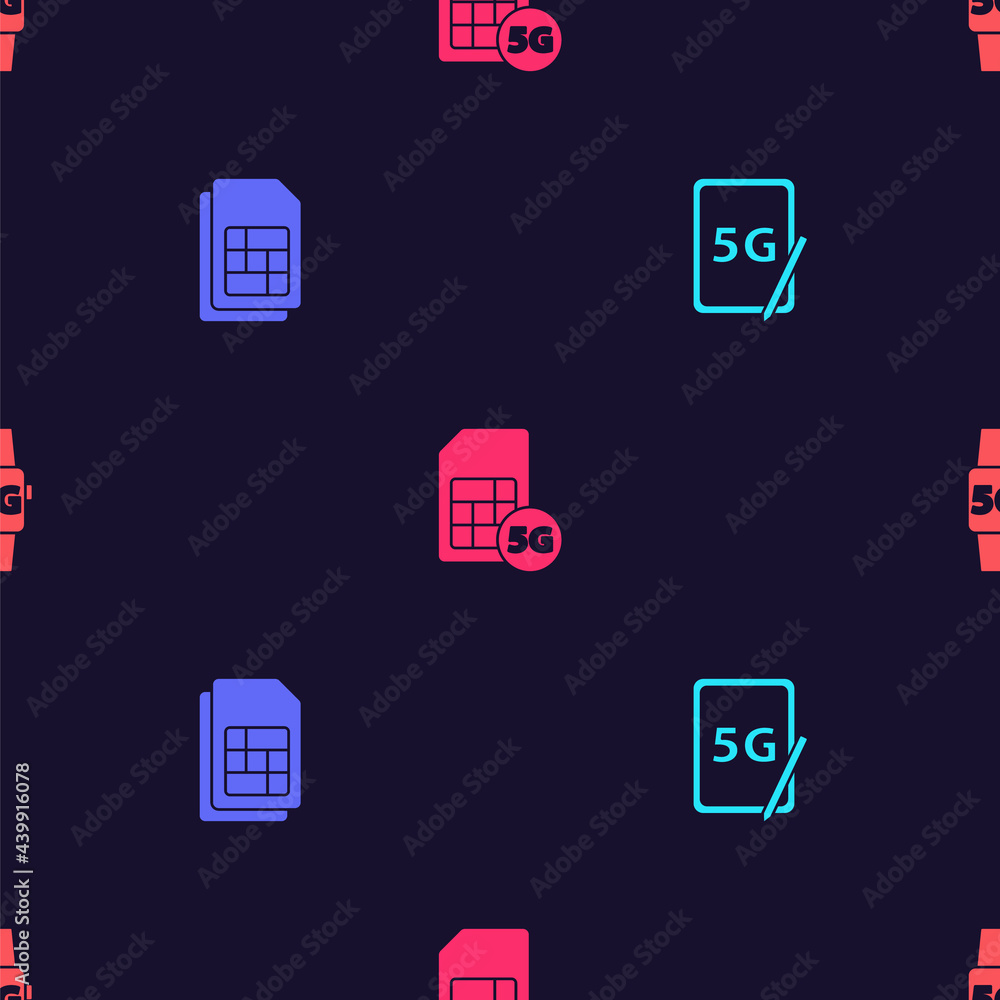 Set Graphic tablet with 5G, Sim card, Card and Smart watch network on seamless pattern. Vector Set Graphic tablet with 5G, Sim card, Card and Smart watch network on seamless pattern. Vector