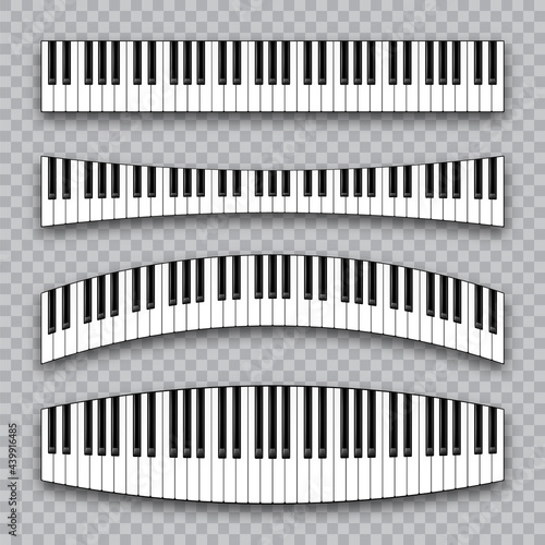 Realistic piano keys collection. Musical instrument keyboard on checkered background. Vector illustration.