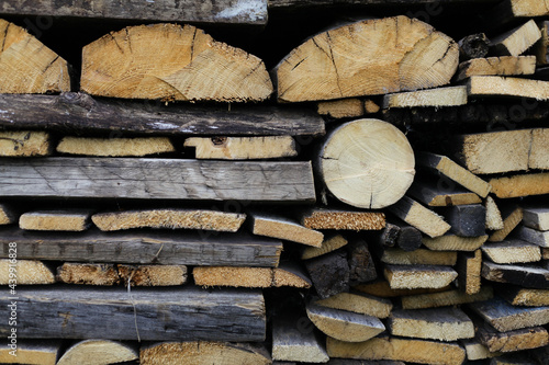 the firewood is stacked for kindling. background