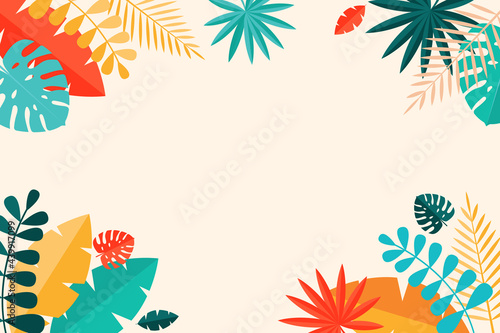 Simple Tropical Palm and Motstera Leaves Natural Background. Vector Illustration