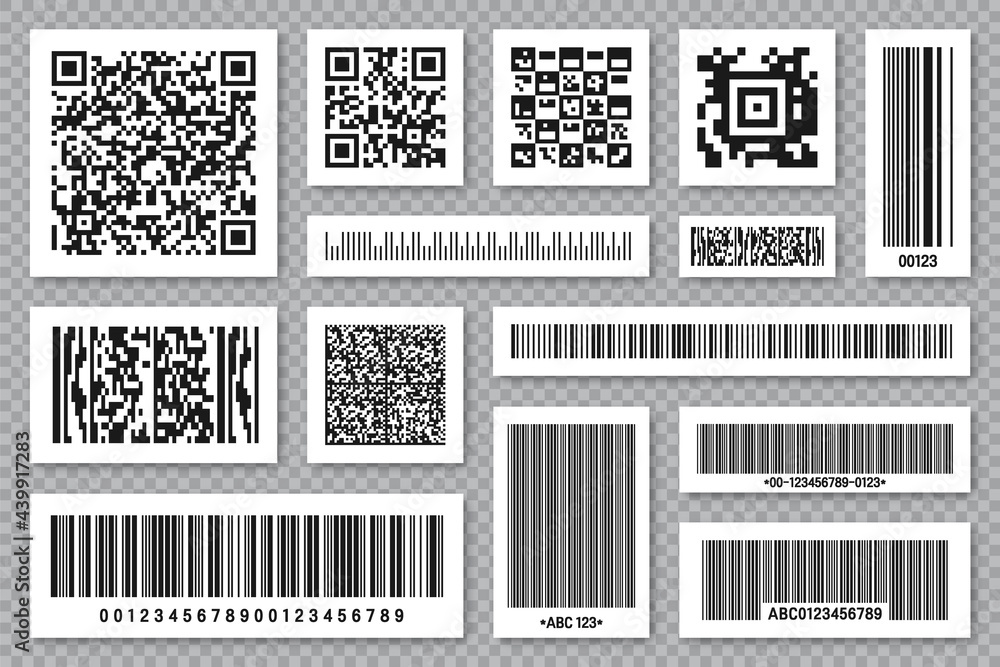 Set of product barcodes and QR codes. Identification tracking code