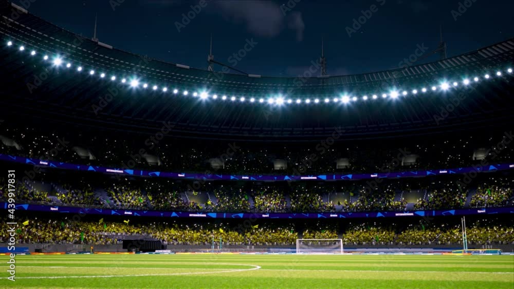crowd fan with flags around night soccer arena waving flashlights . High quality 4k footage crowd fan with flags around night soccer arena waving flashlights . High quality 4k footage