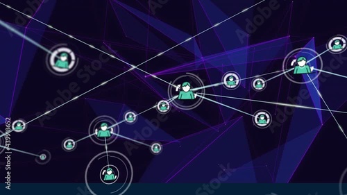 Wallpaper Mural Animation of network of connections with people icons over glowing purple mesh Torontodigital.ca