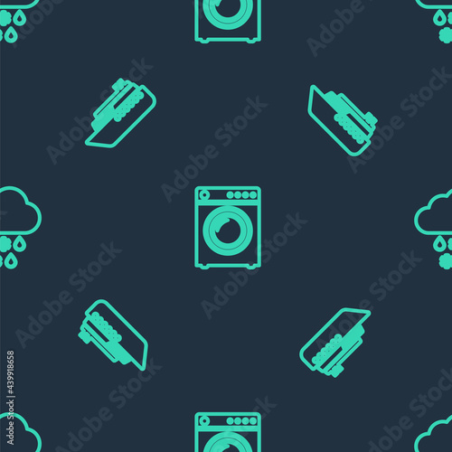 Set line Washer, Ship and Cloud with snow and rain on seamless pattern. Vector