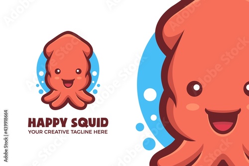 Cute Squid Cartoon Mascot Logo Template