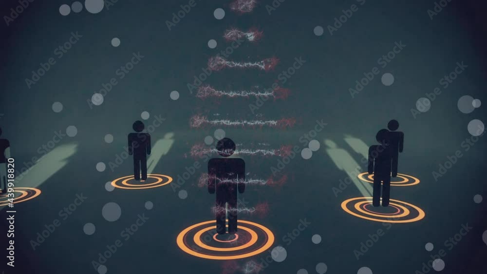 Animation of dna strand spinning with people icons and network of connections Animation of dna strand spinning with people icons and network of connections