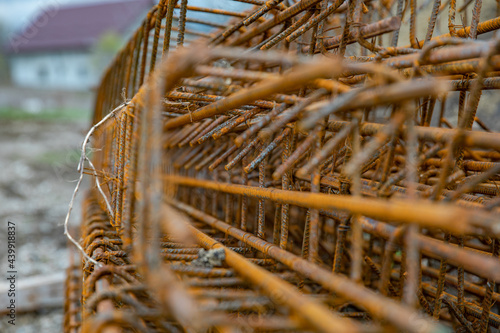 Selective focus shot of rusty metal armature frameworks - industry photo