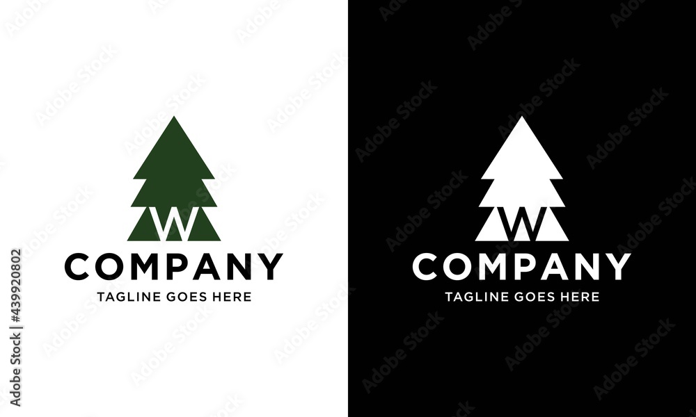 letter W initial and negative space pine tree logo icon vector inspiration letter W initial and negative space pine tree logo icon vector inspiration