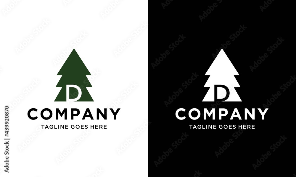letter D initial and negative space pine tree logo icon vector inspiration letter D initial and negative space pine tree logo icon vector inspiration
