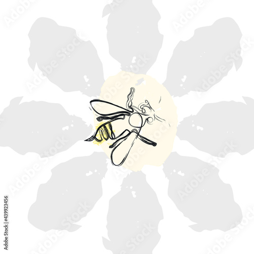 Honey bee in honeycomb, vector illustration