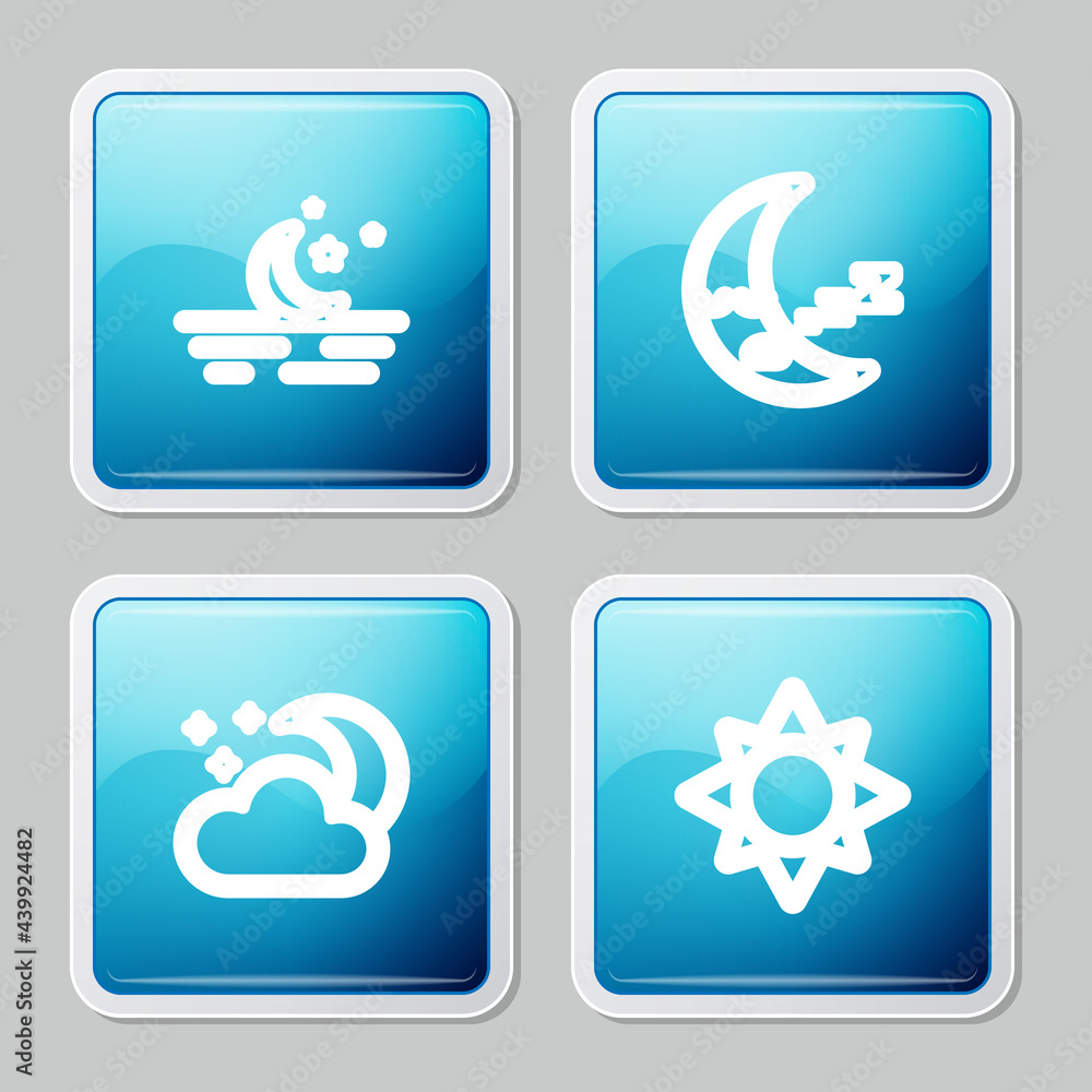Set line Moon and stars, icon, Cloud with moon and Sun icon. Vector