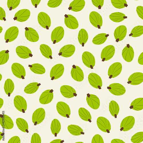 Gooseberry pattern. Fresh garden seamless print for summer fabric design. Flat hand drawn textured vector illustration.