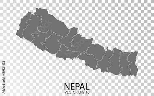 Transparent - High Detailed Grey Map of Nepal. Vector Eps 10.