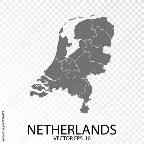 Transparent - High Detailed Grey Map of Netherlands. Vector Eps 10.