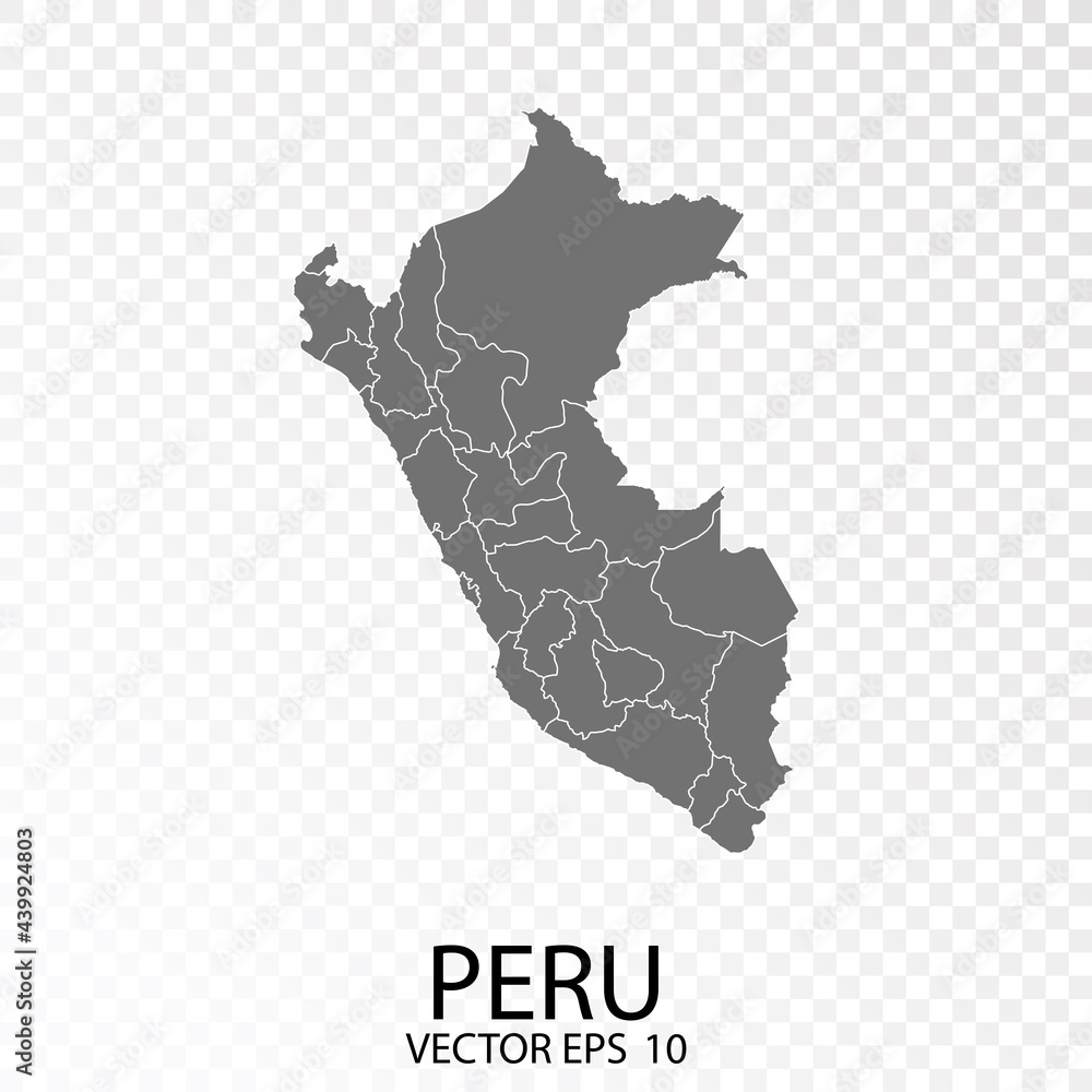 Transparent - High Detailed Grey Map of Peru. Vector Eps 10.