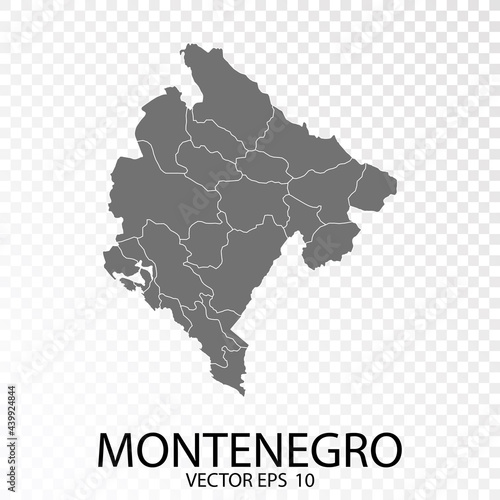 Transparent - Grey Map of Montenegro. Vector Eps 10.