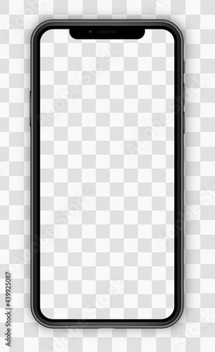 Realistic smartphone. Modern frameless smartphone Mock up with blank white screen. Phone black. Vector illustration