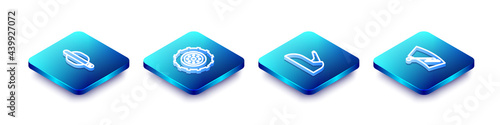 Set Isometric line Car door handle, wheel, handbrake and Windscreen wiper icon. Vector