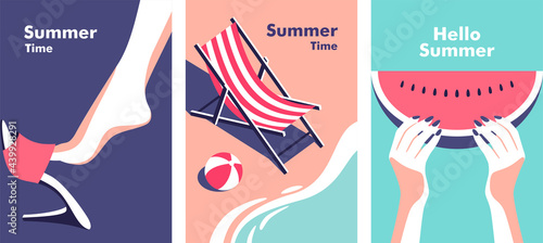 Summer party, vacation and travel concept. Vector illustration in minimalistic style. 