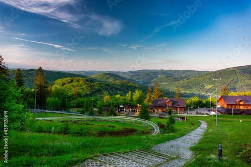Fototapeta Naklejka Na Ścianę i Meble -  Scenery of the Silesian Beskids from Rownica peak at sunrise. Poland