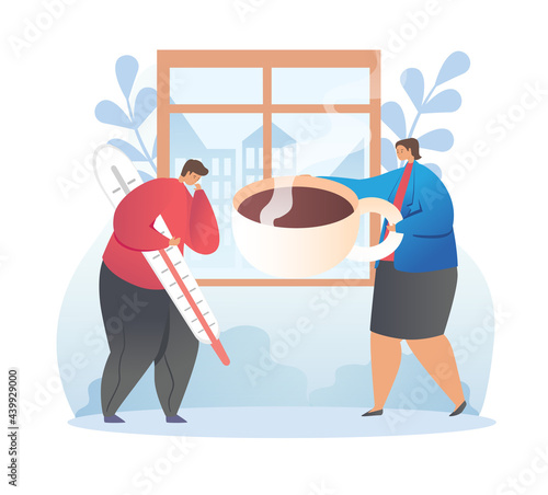 Person catch cold or flu and has disease symptoms.