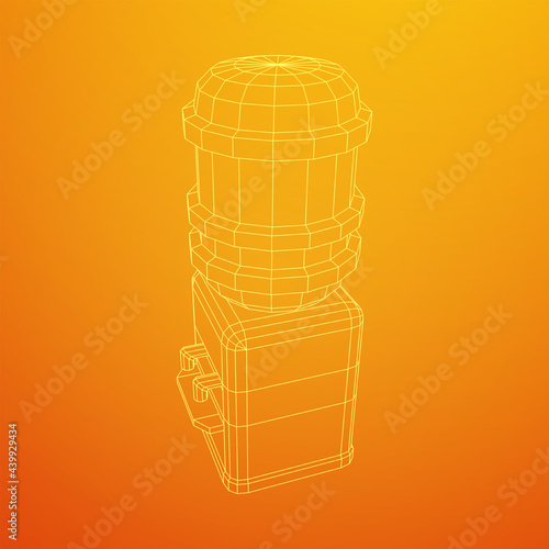 Water cooler with full bottle. Refreshment office concept. Wireframe low poly mesh vector illustration