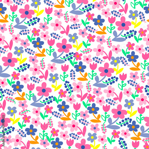 Wallpaper Mural Floral seamless pattern with hand darwn flowers and leaves. Colorful elements.  Artistic background. Fashion print. Vector illustration. Torontodigital.ca