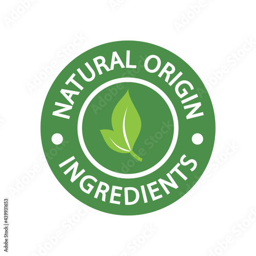 Organic ingredients green leaf label stamp, vector.