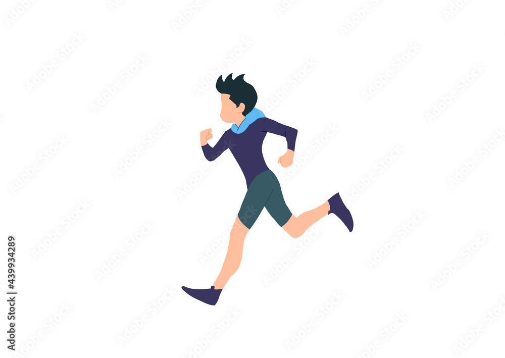 Athletic Caucasian Boy Jogging isolated on white background young man