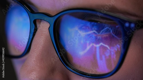 Wallpaper Mural Close up view of focused businesswoman wearing eyeglasses analyzing data of graphs and charts in front of laptop.Online trading,stock market recession,business uptrend and downtrend, financial crisis. Torontodigital.ca