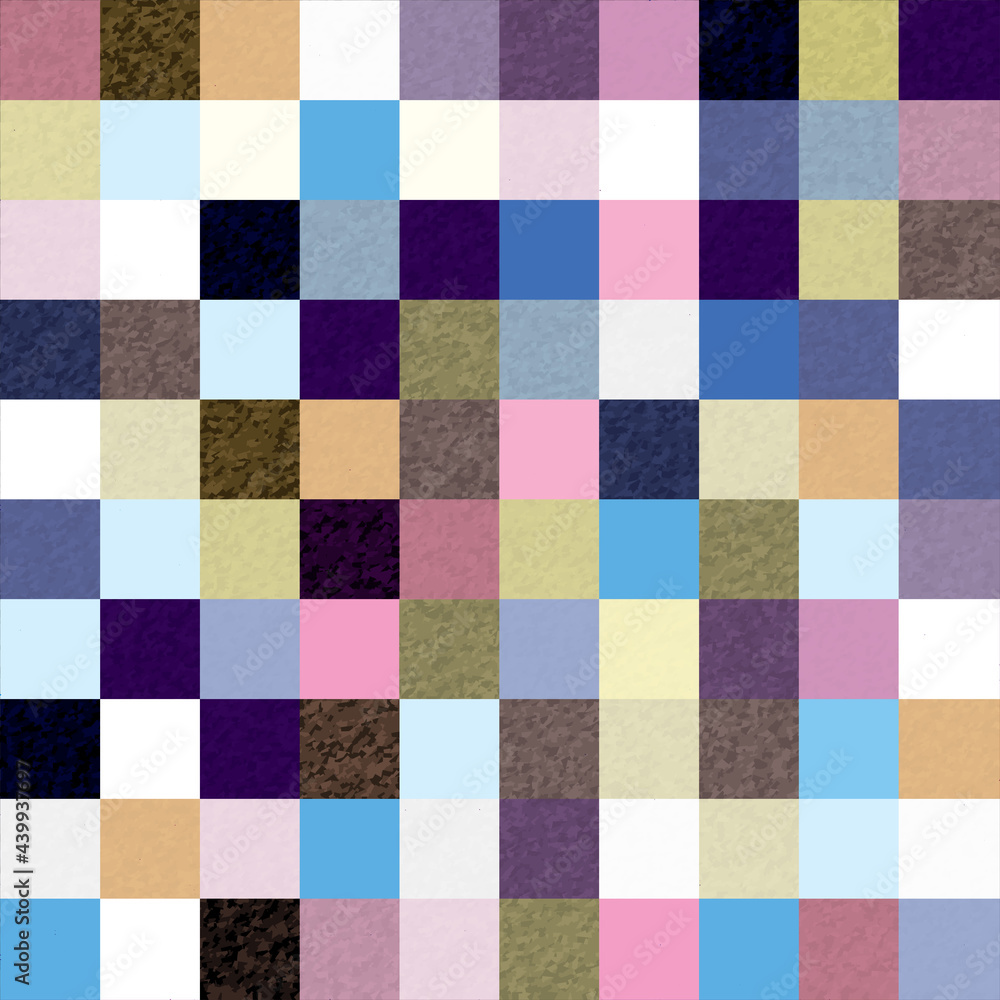 A carpet with grunge checkered patterns. Abstract tile background. Noise structure with colored tile